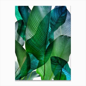 Bali Palm Leaves Blue And Green Canvas Print