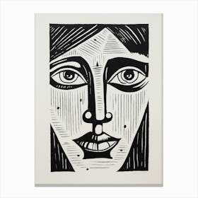 Linocut Portrait Of A Face Canvas Print