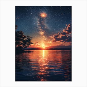 Night Sky Over Lake 9 Canvas Print