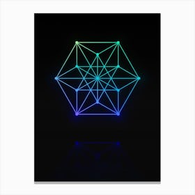 Neon Blue and Green Abstract Geometric Glyph on Black n.0360 Canvas Print