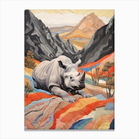 Patchwork Rhino With The Trees 5 Canvas Print