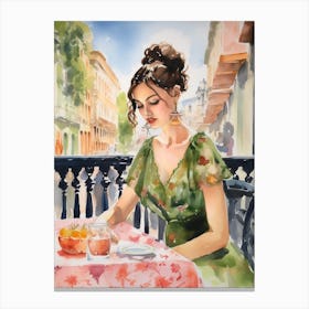 At A Cafe In Seville Spain 2 Watercolour Canvas Print