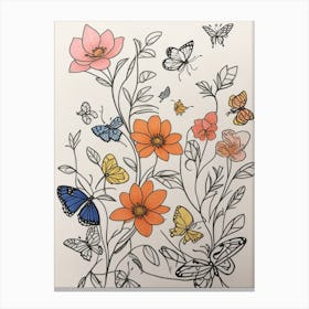 Flowers And Butterflies Canvas Print