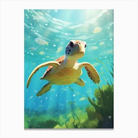 Baby Green Turtle In Ocean 1 Canvas Print