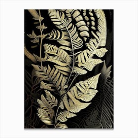 Golden Fern Linocut Canvas Print