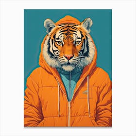 Tiger Illustrations Wearing An Orange Jacket 1 Canvas Print