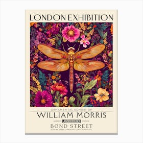 William Morris Dragonfly and floral artwork vibrant colors, insect and flower pattern Botanical vintage print, maximalist wall art living room boho decor, Floral tapestry Victorian style vintage decor 10 Canvas Print