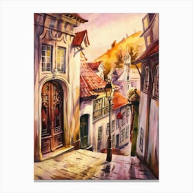 Watercolor Scenery Of A Street in Vienna Canvas Print