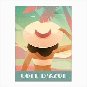 Cote d'Azur, France - Boho Retro travel poster Canvas Print