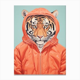 Tiger Illustrations Wearing An Orange Jacket 4 Canvas Print