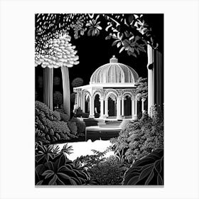 Chiswick House Gardens, 1, United Kingdom Linocut Black And White Vintage Canvas Print
