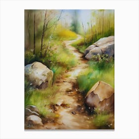 Path In The Woods.Canada's forests. Dirt path. Spring flowers. Forest trees. Artwork. Oil on canvas.20 Canvas Print