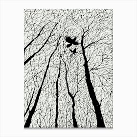 Silhouetted Ravens In The Winter Trees Canvas Print