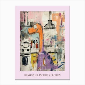 Abstract Purple Graffiti Style Dinosaur In The Kitchen 1 Poster Canvas Print