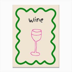 Wine Doodle Poster Green & Pink Canvas Print