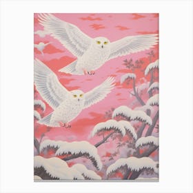 Vintage Japanese Inspired Bird Print Snowy Owl 1 Canvas Print