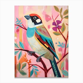 Pink Scandi House Sparrow 1 Canvas Print