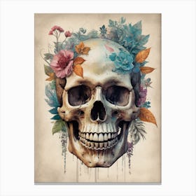 Floral Skull Vintage Painting (4) Canvas Print