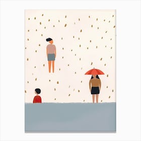 Rainy Day At The Beach Tiny People Illustration Canvas Print