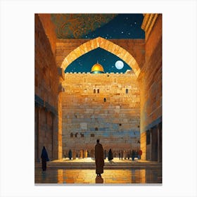 The Western Wall - Dome Of The Rock - Trippy Abstract Cityscape Iconic Wall Decor Visionary Psychedelic Fractals Fantasy Art Cool Full Moon Third Eye Space Sci-fi Awesome Futuristic Ancient Paintings For Your Home Gift For Him Canvas Print