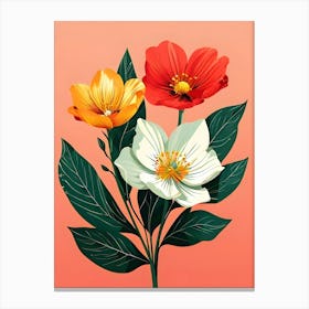 Three Flowers On A Pink Background Canvas Print