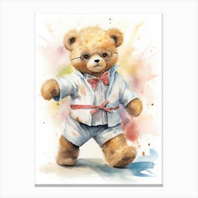 Taekwondo Teddy Bear Painting Watercolour 4 Canvas Print