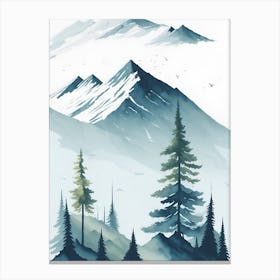 Mountain And Forest In Minimalist Watercolor Vertical Composition 246 Canvas Print