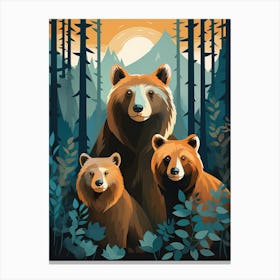 Three Bears In The Forest Canvas Print