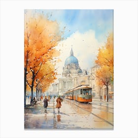 Belgrade Serbia In Autumn Fall, Watercolour 3 Canvas Print