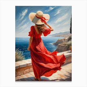 Woman in summer dress looking at the sea 14 Canvas Print