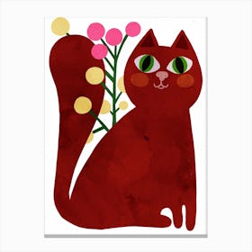 Cute Cat With Flowers Canvas Print