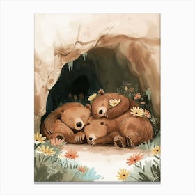 Sloth Bear Family Sleeping In A Cave Storybook Illustration 2 Canvas Print