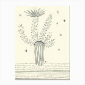 Blossoming Cactus - pencil graphite detailed drawing Canvas Print