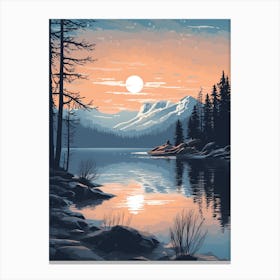 Winter Travel Night Illustration Lake Tahoe Usa 2 Canvas Print