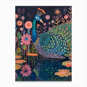 Peacock & The Pond 3 Canvas Print