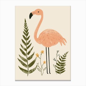 Andean Flamingo And Ferns Minimalist Illustration 4 Canvas Print