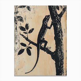 Black Lizard On A Tree Block Print Canvas Print