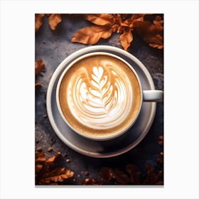 Coffee Latte Art With Autumn Leaves 1 Canvas Print