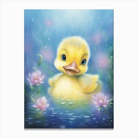 Cute Duckling In The Pond At Night Illustration 2 Canvas Print