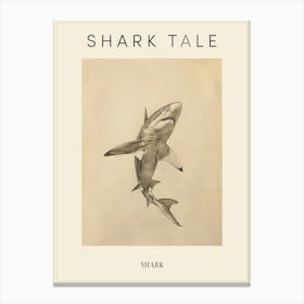 Vintage Shark Pencil Illustration Beige 6 Poster Canvas Print