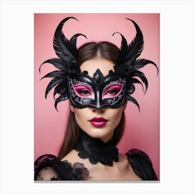 A Woman In A Carnival Mask, Pink And Black (12) Canvas Print
