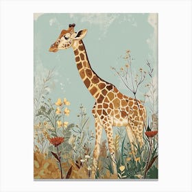 Modern Illustration Of A Giraffe In The Plants 3 Canvas Print