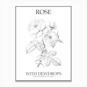 Rose With Dewdrops Line Drawing 2 Poster Canvas Print