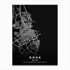 Doha Qatar Black Map Canvas Print