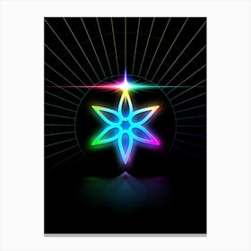 Neon Geometric Glyph in Candy Blue and Pink with Rainbow Sparkle on Black n.0086 Canvas Print