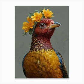 Bird With A Flower Crown European Robin 3 Canvas Print