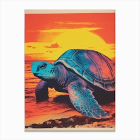 Sea Turtle On The Beach Risograph Inspired  1 Canvas Print