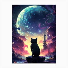 Cat Looking At The Moon Canvas Print