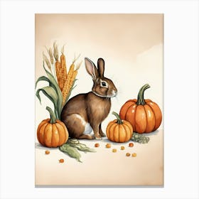 Painting Of A Cute Bunny With A Pumpkins (28) Canvas Print