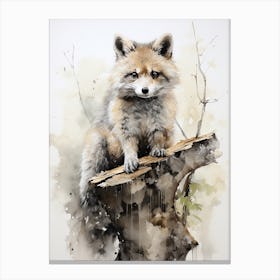 Cute Animal, Japanese Brush Painting, Ukiyo E, Minimal 1 Canvas Print